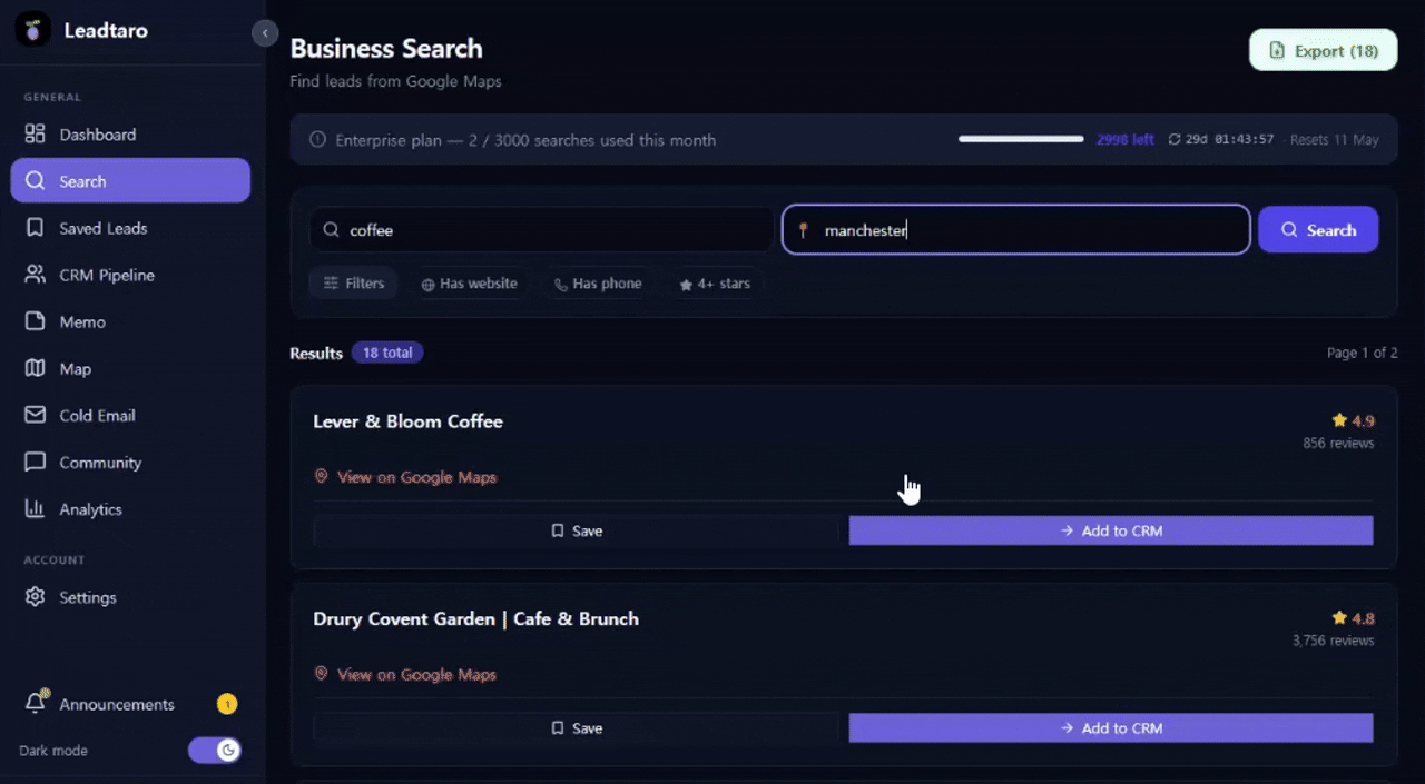 Business Search — Leadtaro demo